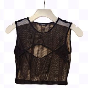 SHEER MESH PEEKABOO OPENING CROP SLEEVELESS CAMI/TOP BLACK XSMALL.
